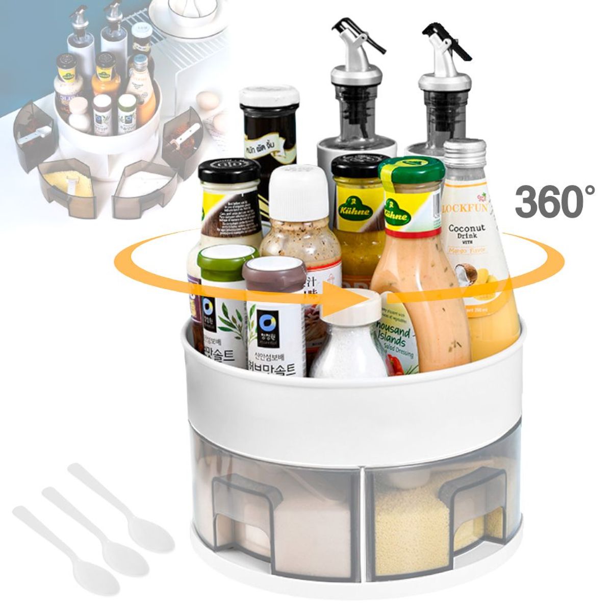 GENERICO - Condimentero Giratorio 5 Piezas con Cucharas Organizador de Cocina J30