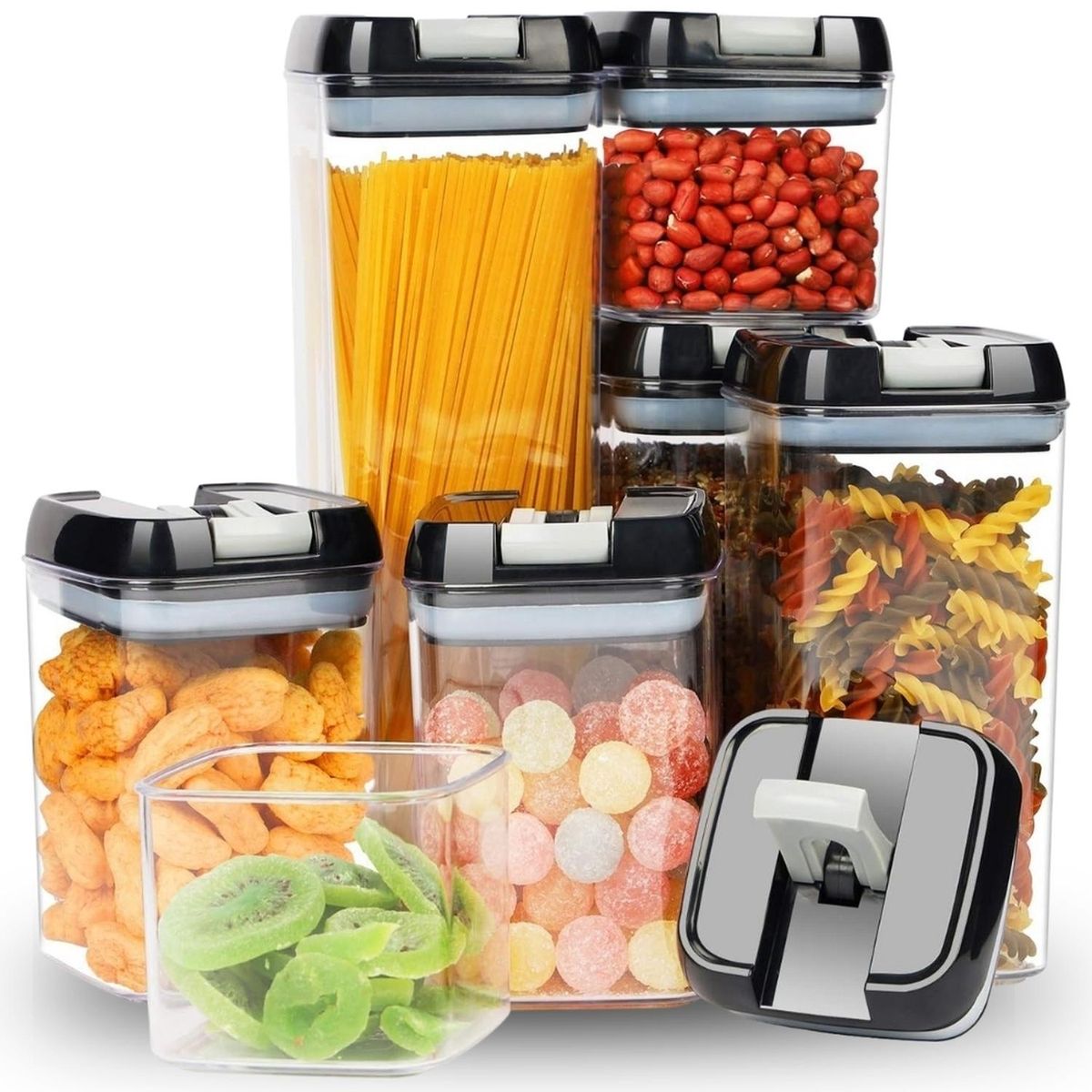 MINARI - Set de 7 Contenedores Frascos Herméticos Tápers de Cocina Negro T64