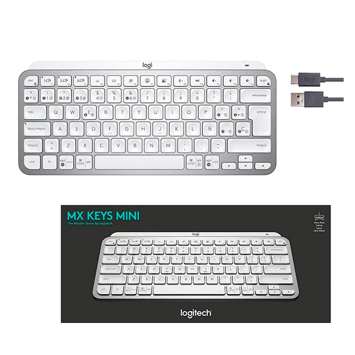 LOGITECH - Teclado Logitech Mx Keys Mini wireless recargable Bt inluminado Blanco