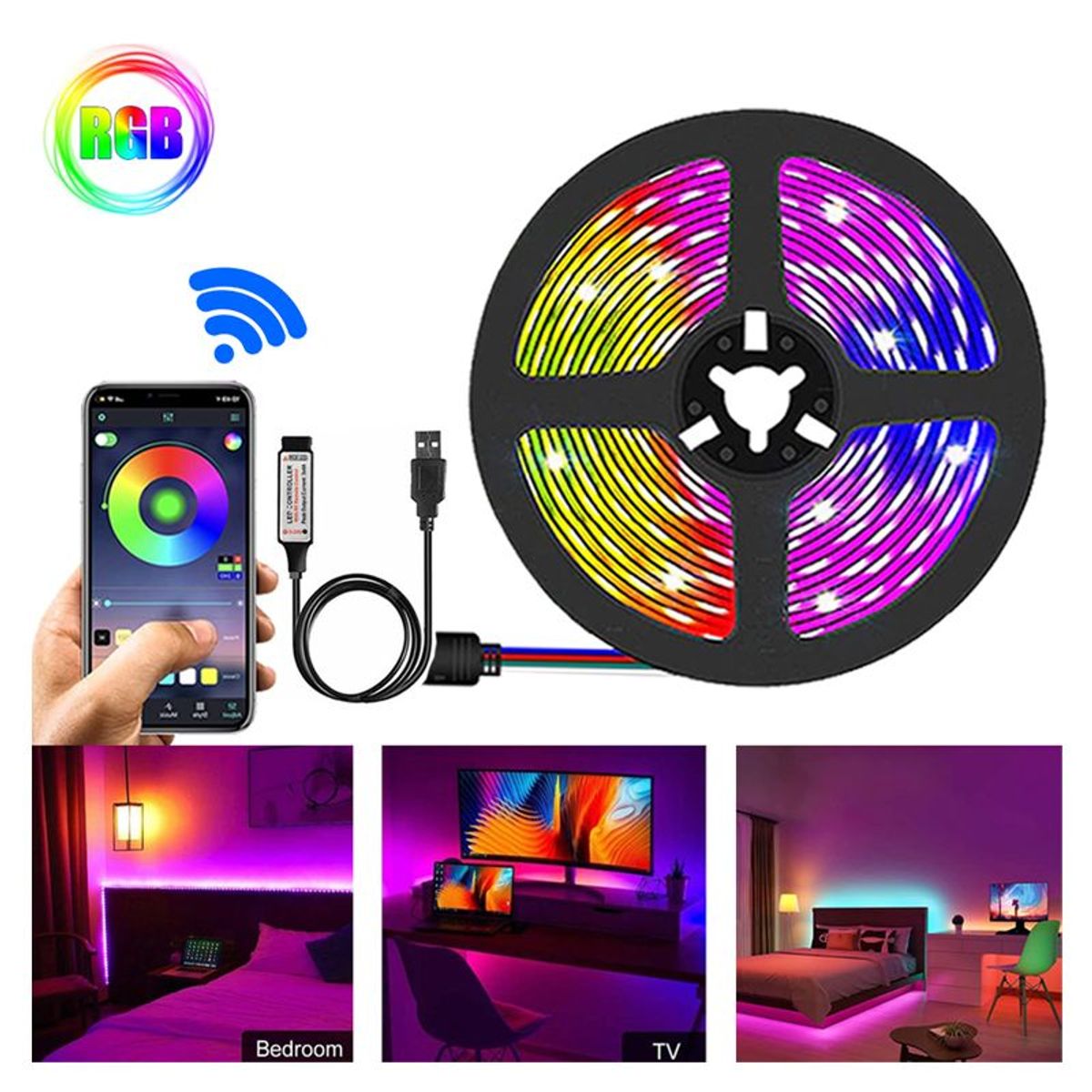 SEISA - Cinta Led RGB 5050 5 Metros / Bluetooth para Smart TV, Decoración