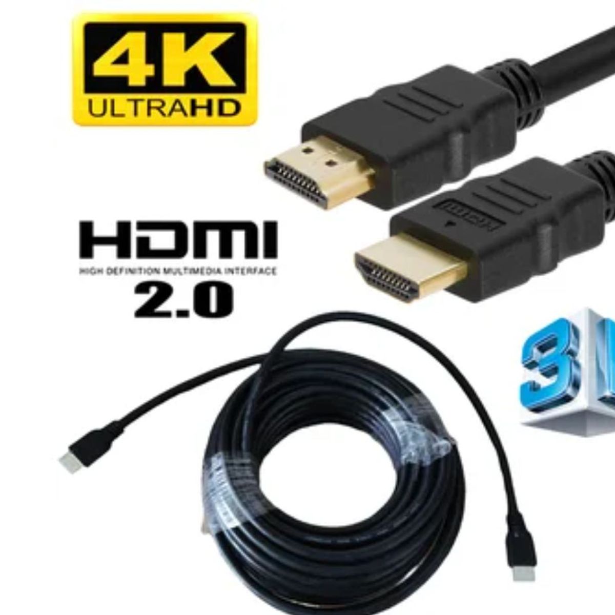 GENERICO - Cable Hdmi 2.0 4k Ultra Hd Alta Velocidad 3d 20 Metros 2160p Negro PVC