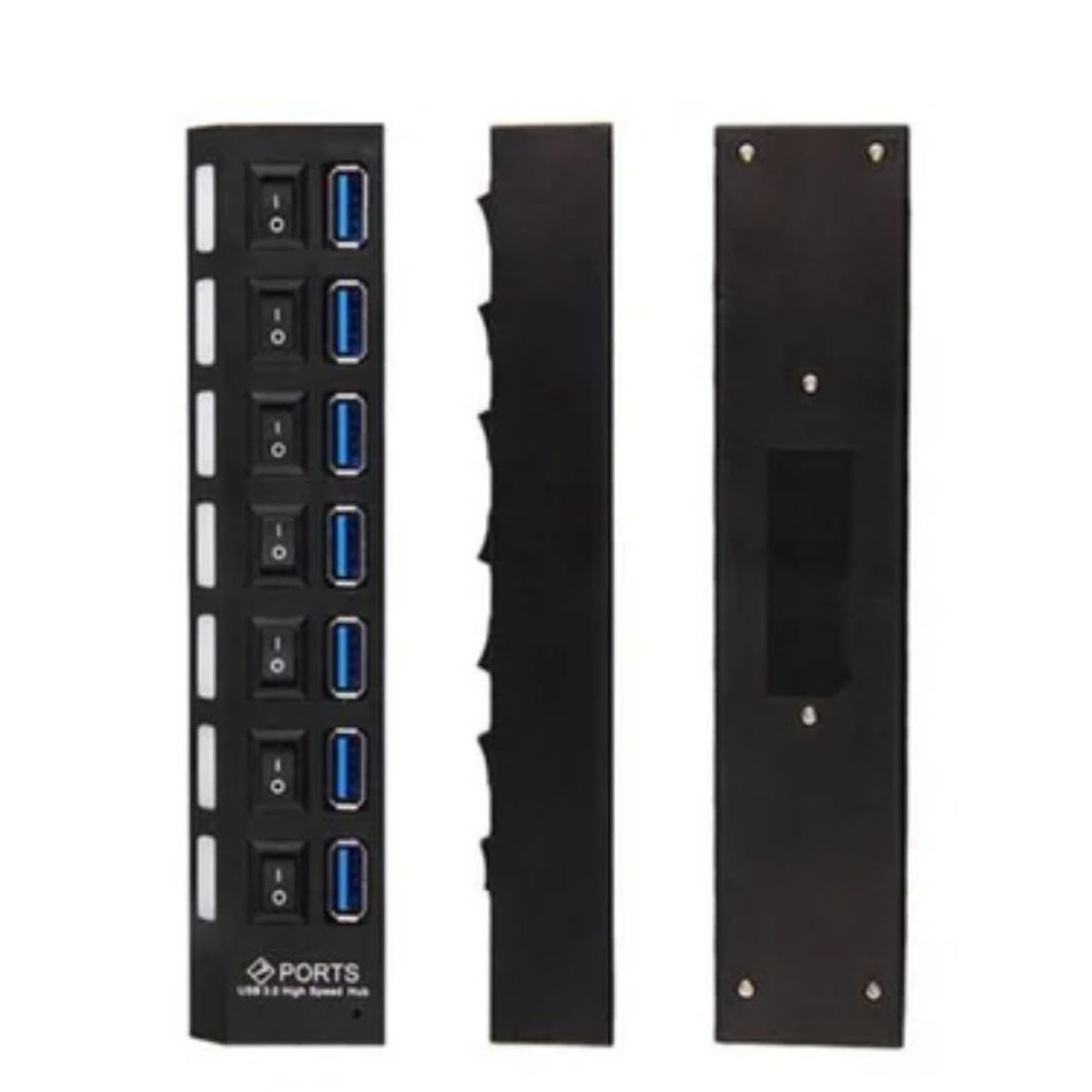 GENERICO - Hub 7 Puertos Independientes 3.0 Usb Botón Encendido Cada Puerto Negro