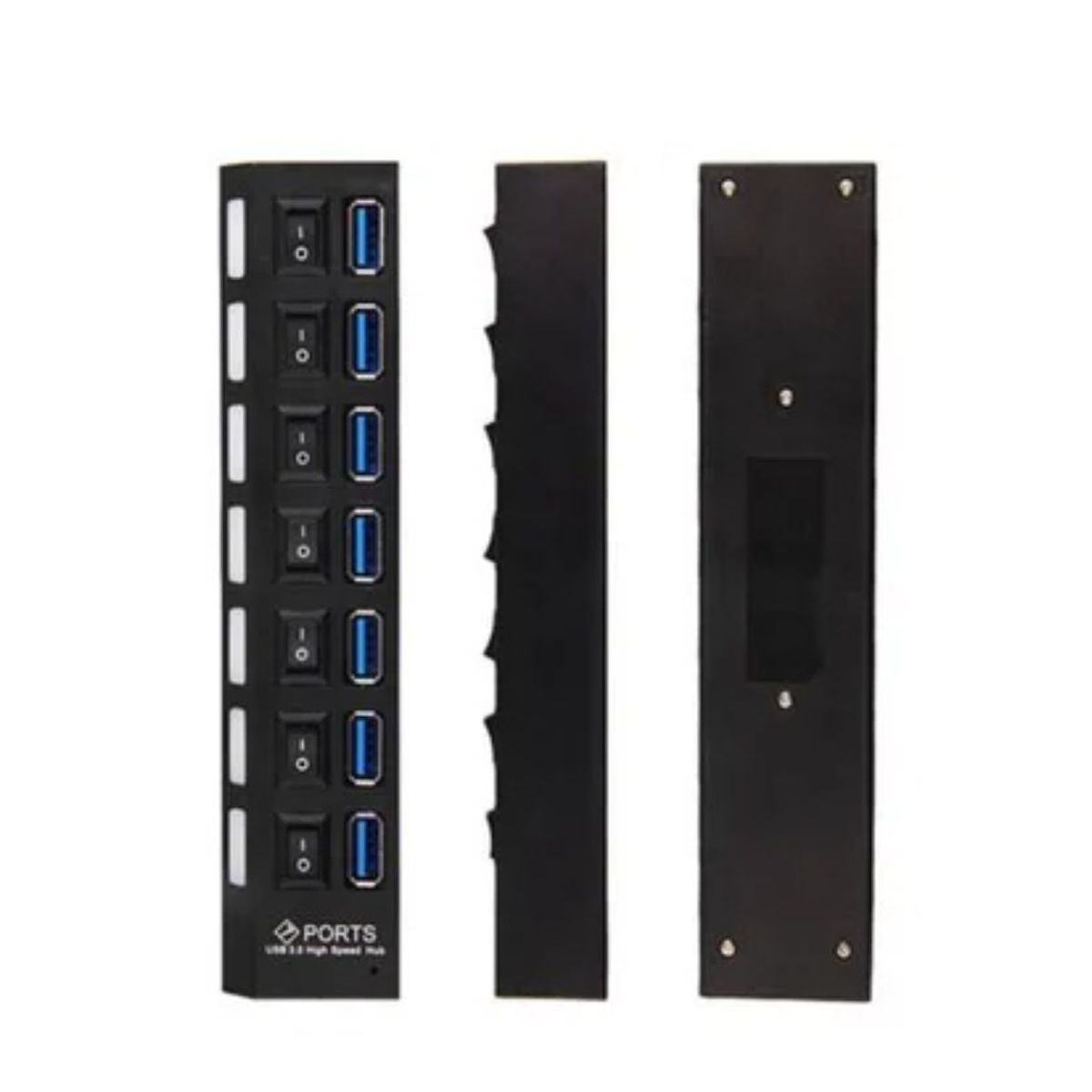 GENERICO - Hub 7 Puertos Independientes 3.0 Usb Botón Encendido Cada Puerto Negro