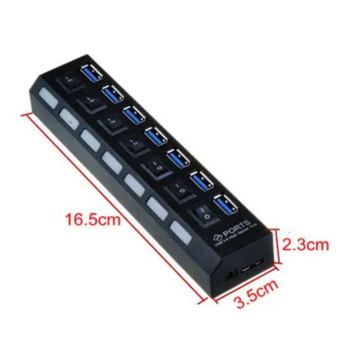 GENERICO - Hub 7 Puertos Independientes 3.0 Usb Botón Encendido Cada Puerto Negro