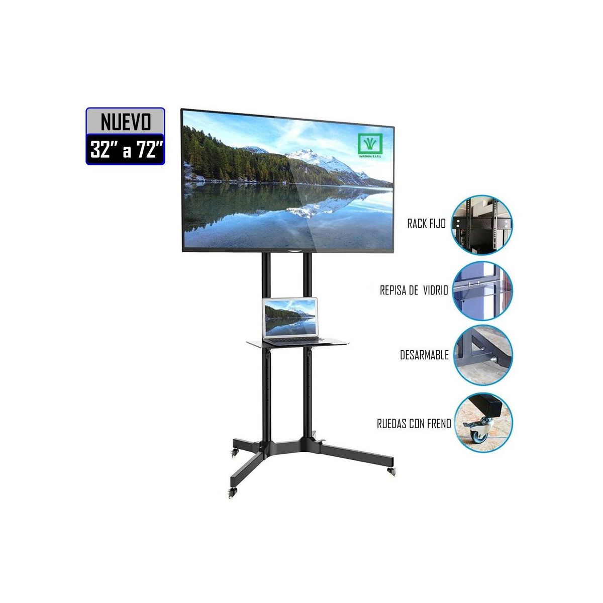 LH ELECTRONIC - Rack pedestal rodante expandible de 32 a 72