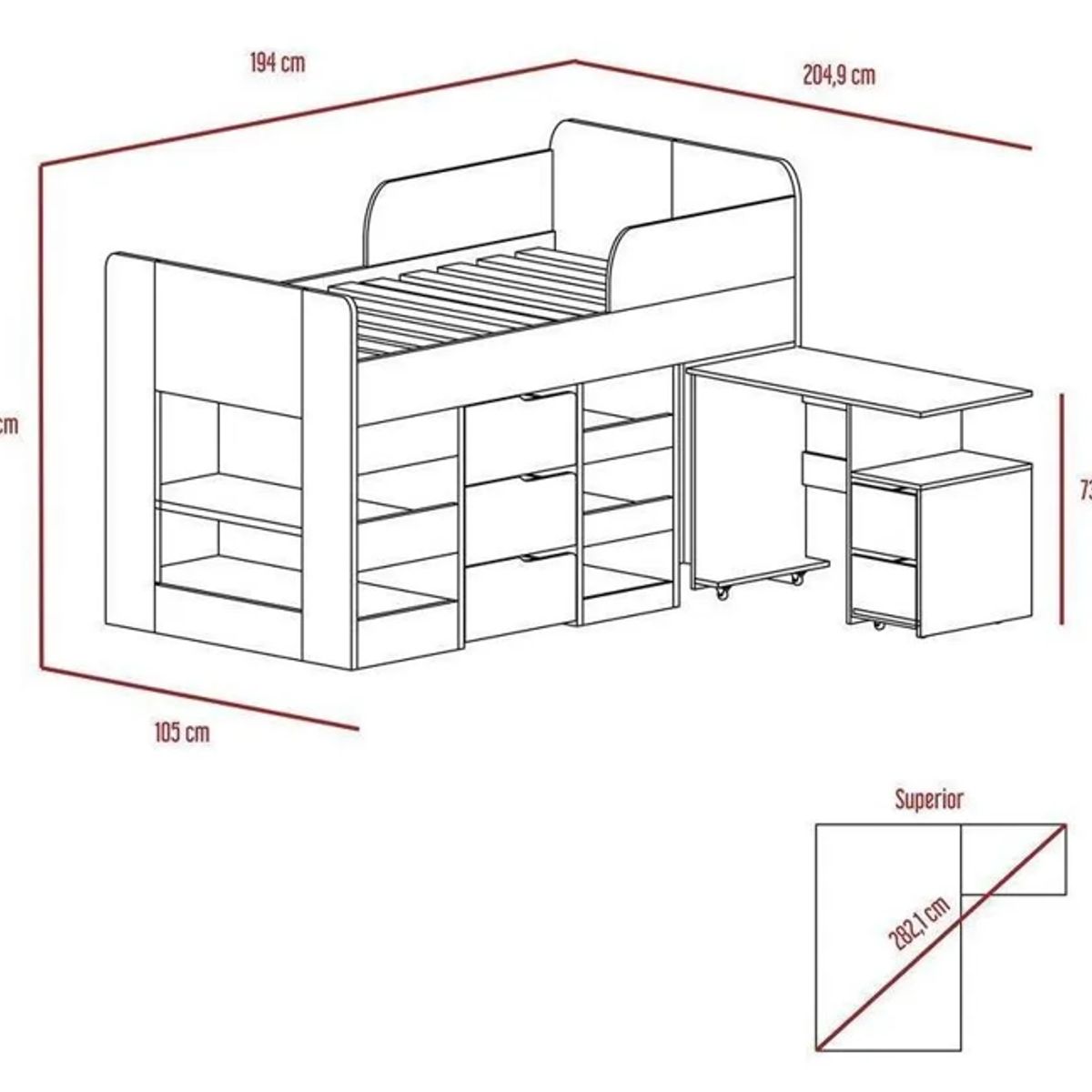 DMUEBLES - Cama Nido Infantil + Escritorio Multifunsional Londres