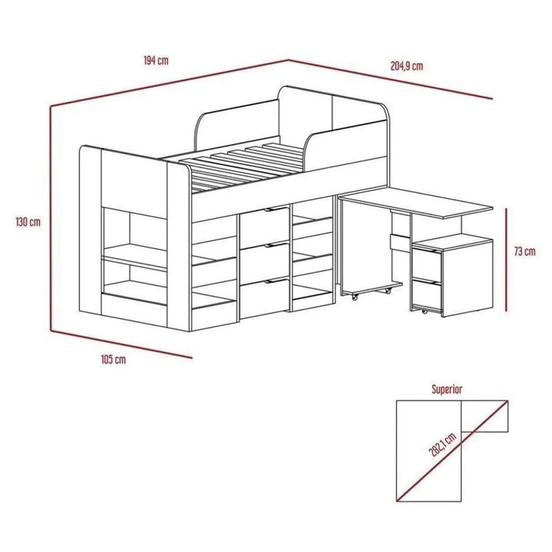 DMUEBLES - Cama Nido Infantil + Escritorio Multifunsional Londres