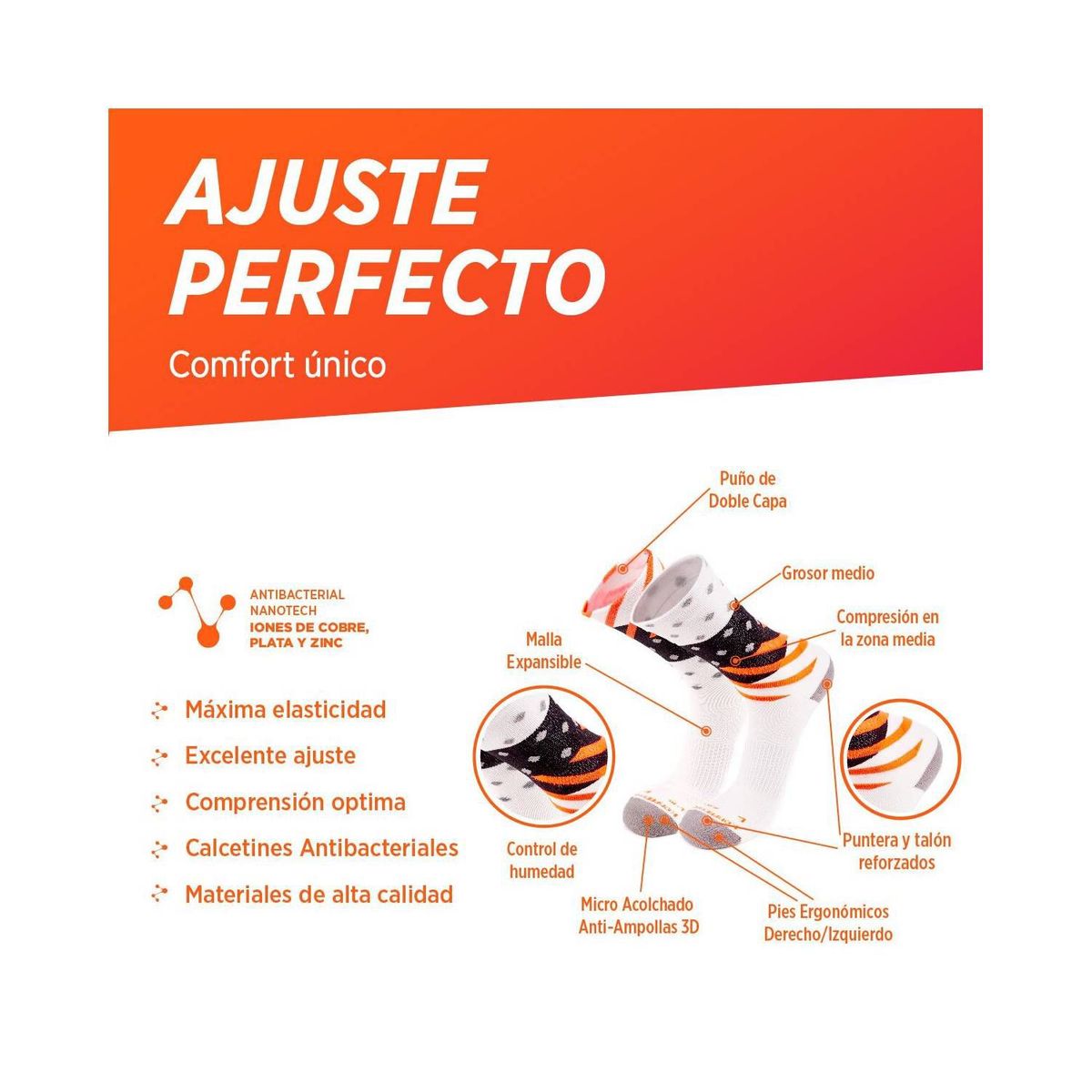 SILVERA NANOTECH - Medias de compresión running ciclismo gym trekking - 2 pares