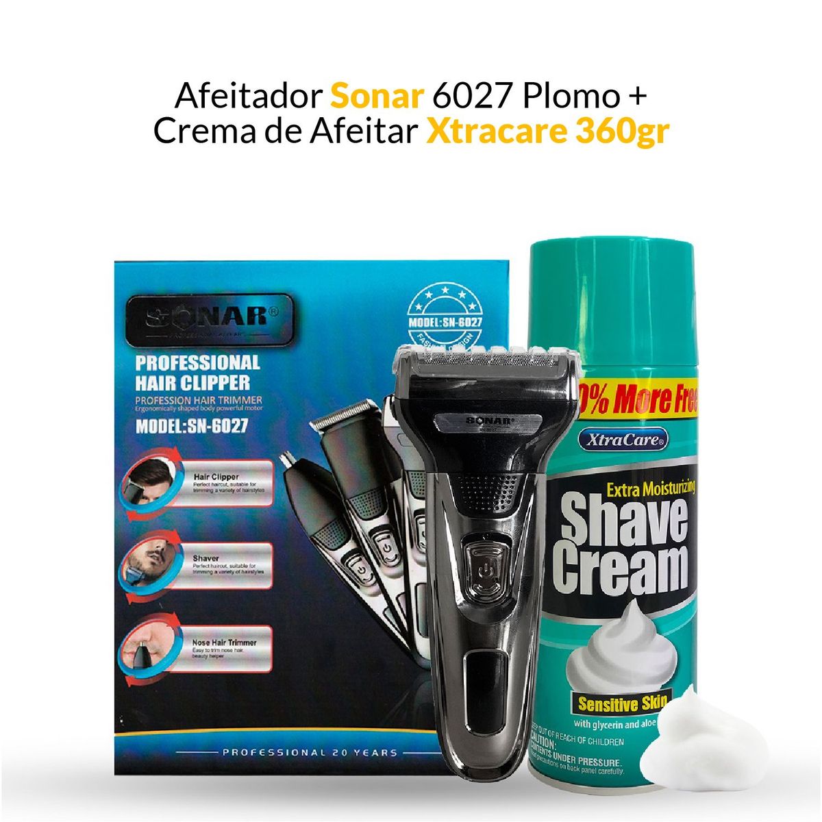 GENERICO - Afeitador sonar 6027 plomo+crema de afeitar xtracare- piel sensible
