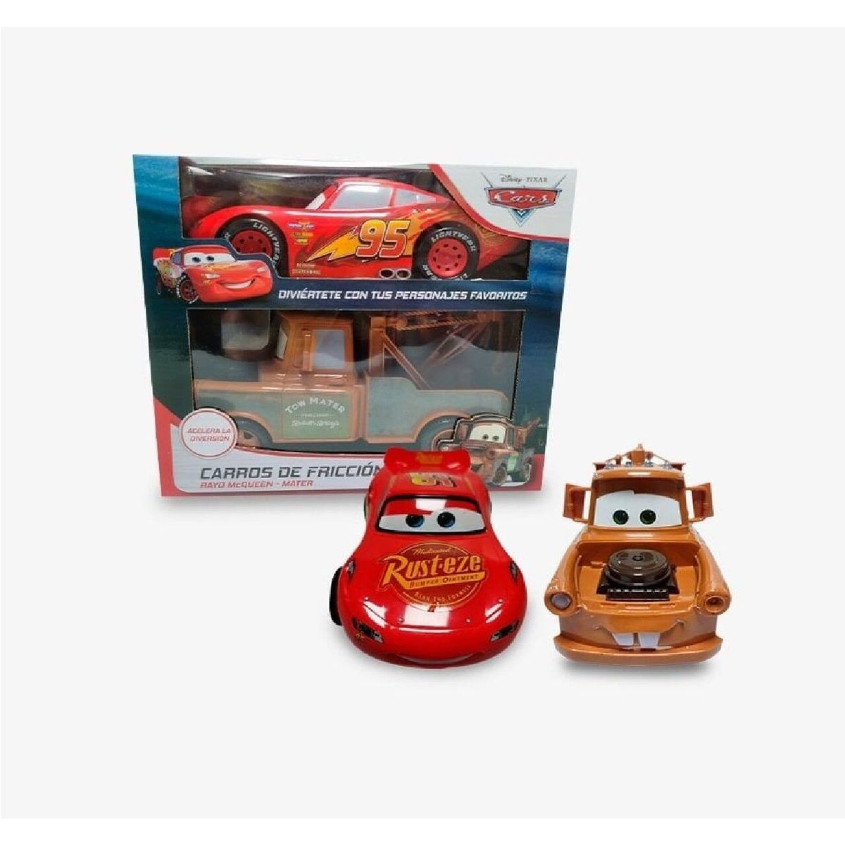 GENERICO - Coche a Fricción Rayo McQueen 21cm y Mater 22 cm