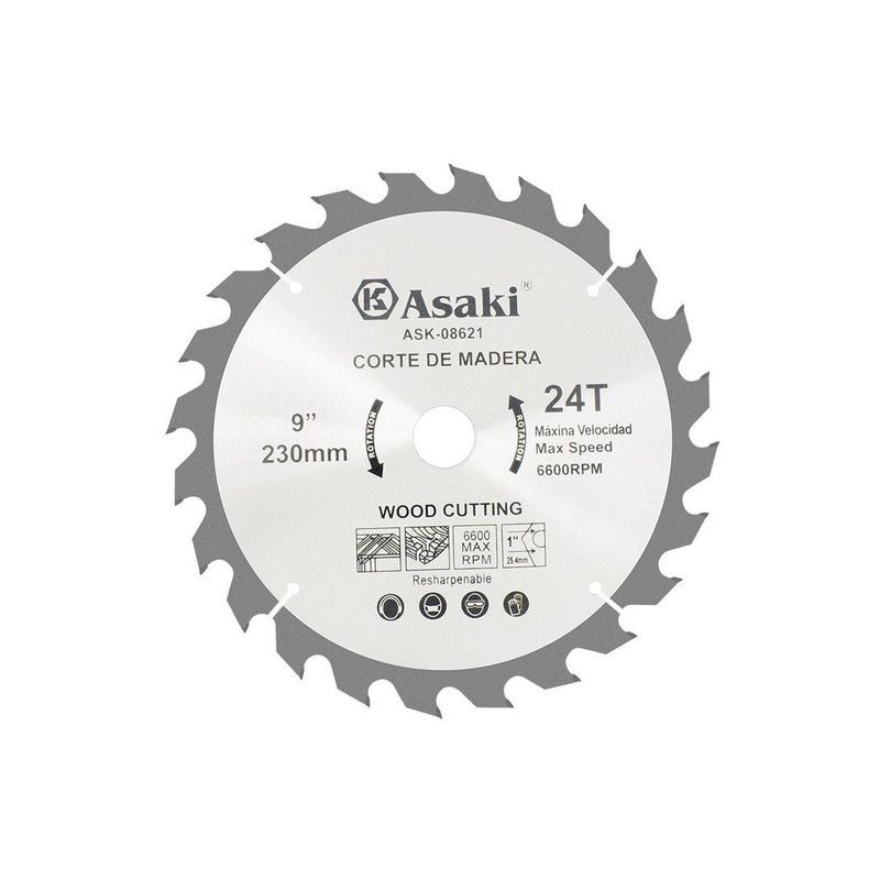 ASAKI - DISCO DE SIERRA P.MADERA 9"X24TX1" 24 DIENTES ASAKI