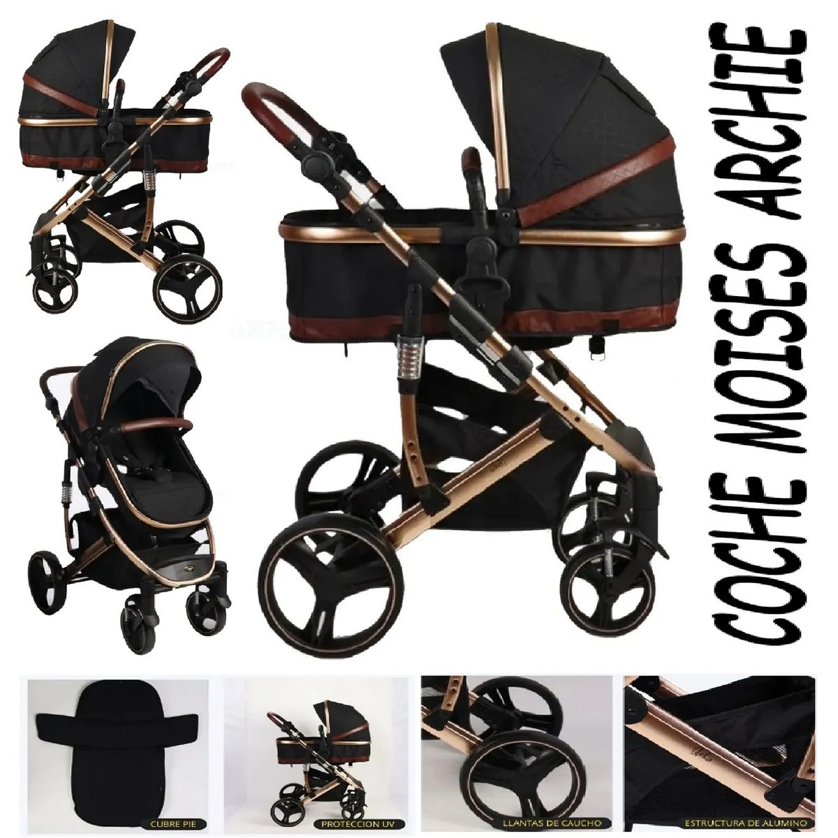 BABY KITS - Nuevo Coche Moises de Lujo Estructura de Aluminio ARCHIE -BL