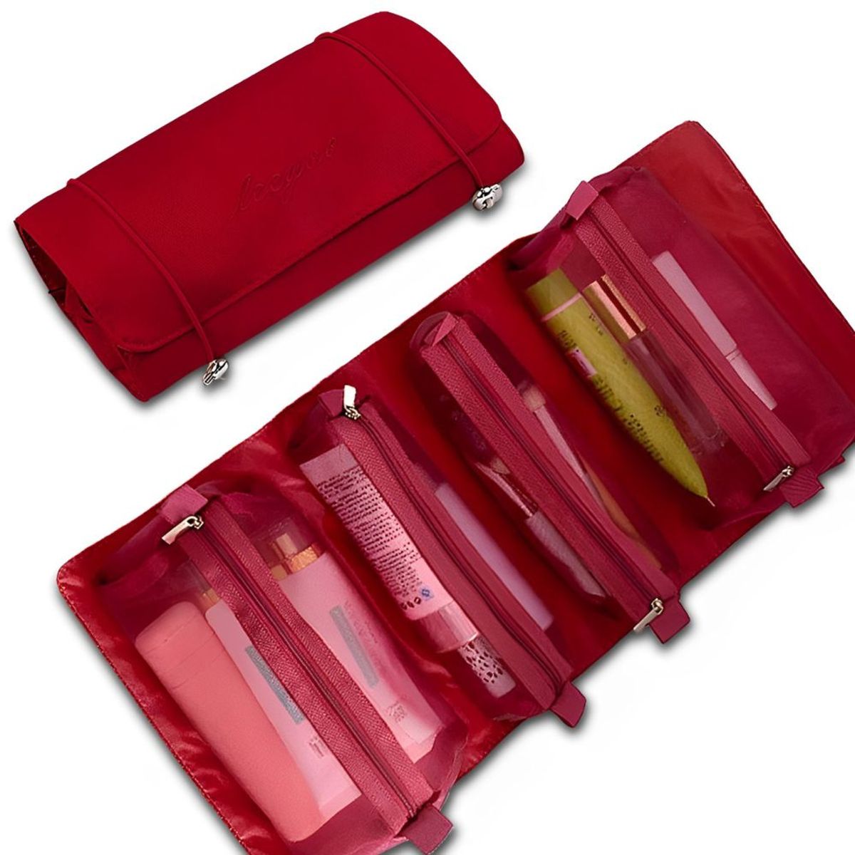 MINARI - Neceser Organizador de Maquillaje para Viaje Maleta Guinda 674N