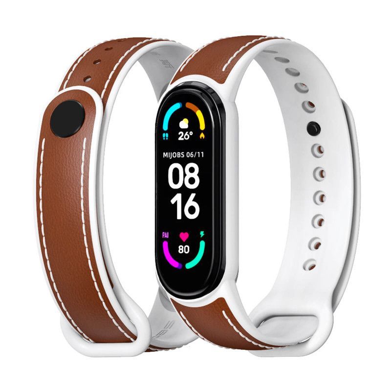 GENERICO - Correa de Cuero Xiaomi Mi Band 7 Marron-BL