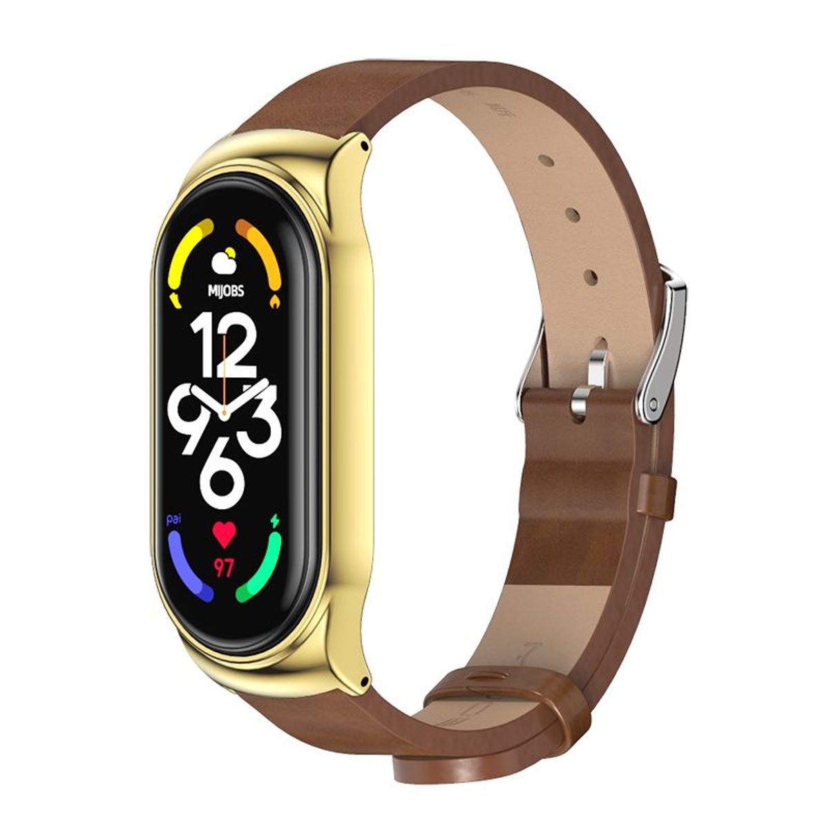 GENERICO - Correa de Cuero Para Xiaomi Mi Band 4 Marron-Gold