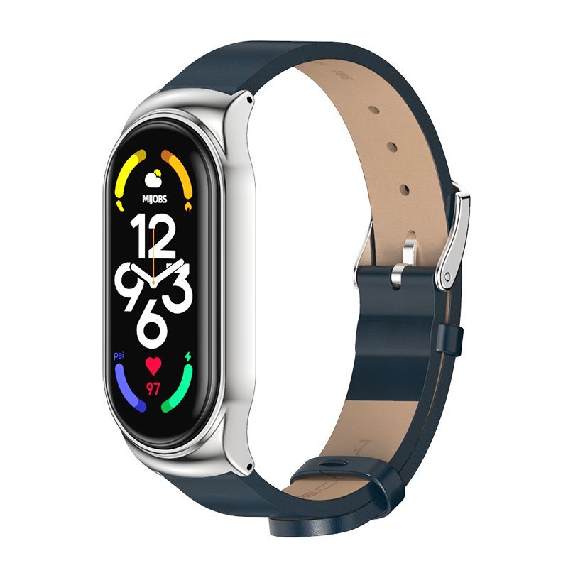 GENERICO - Correa de Cuero Para Xiaomi Mi Band 5 Azul-SIL