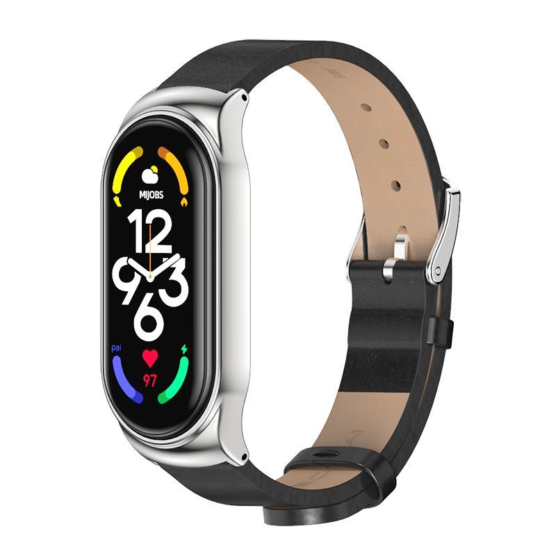GENERICO - Correa de Cuero Para Xiaomi Mi Band 6 Negro-SIL