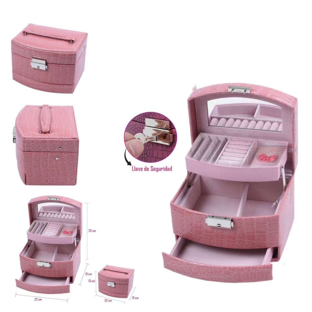 LH ELECTRONIC - Organizador de joyas 3 niveles pequeño con llave