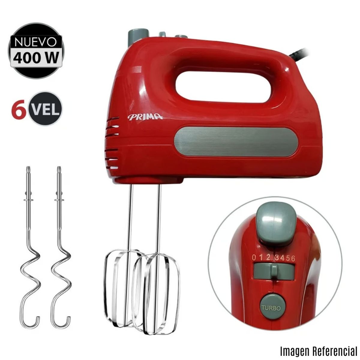 PRIMA - Batidora de Mano Prima HM 9105R con 400 Watts - Rojo