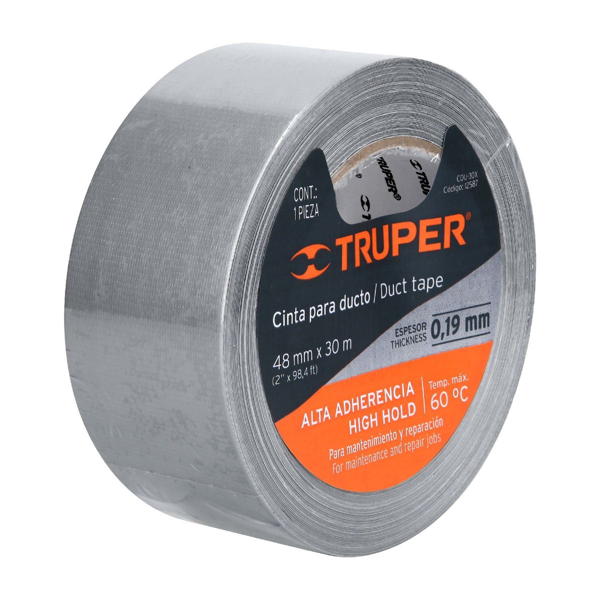 TRUPER - Cinta Duct Tape Truper 2" x 30mts x 0.19mm 12587 - Plateado