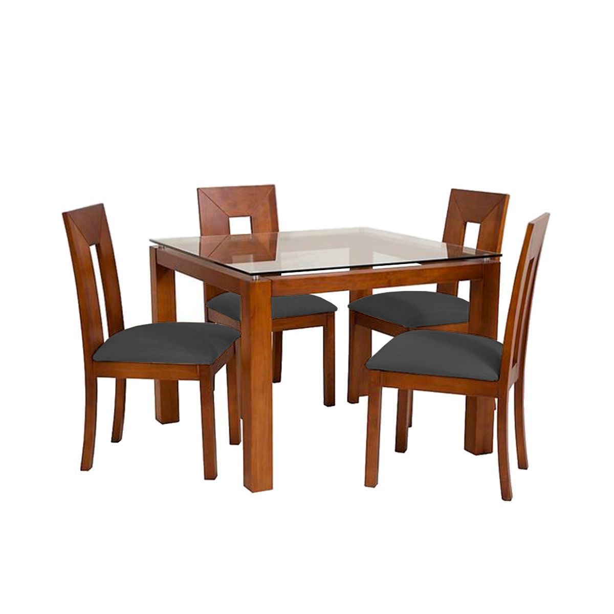 HOME PREMIUM - Juego de Comedor 4 Sillas Honey Gris Oscuro.