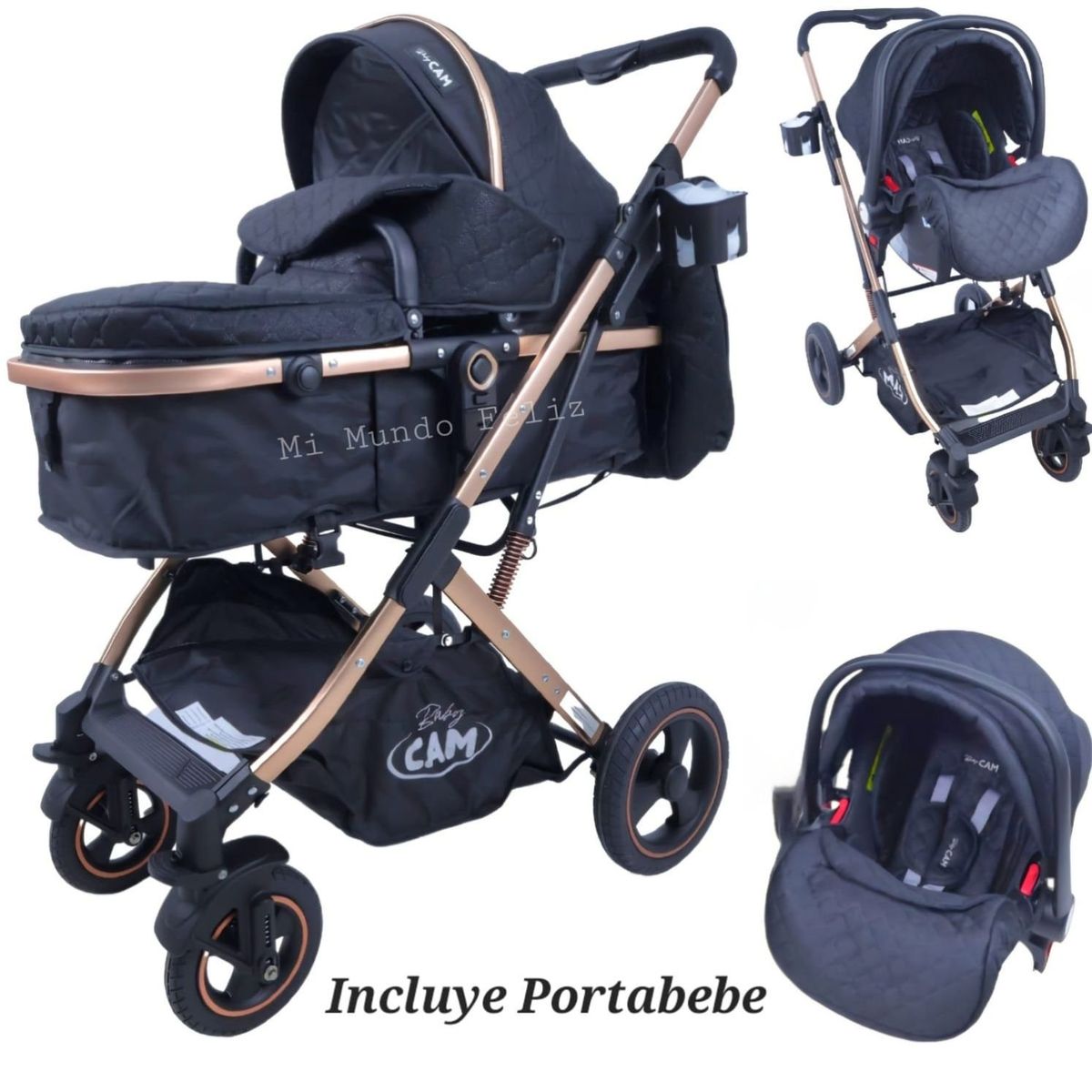 BABY HAPPY - Coche Boston Moises  PortaBebe con Cubrepies Negro