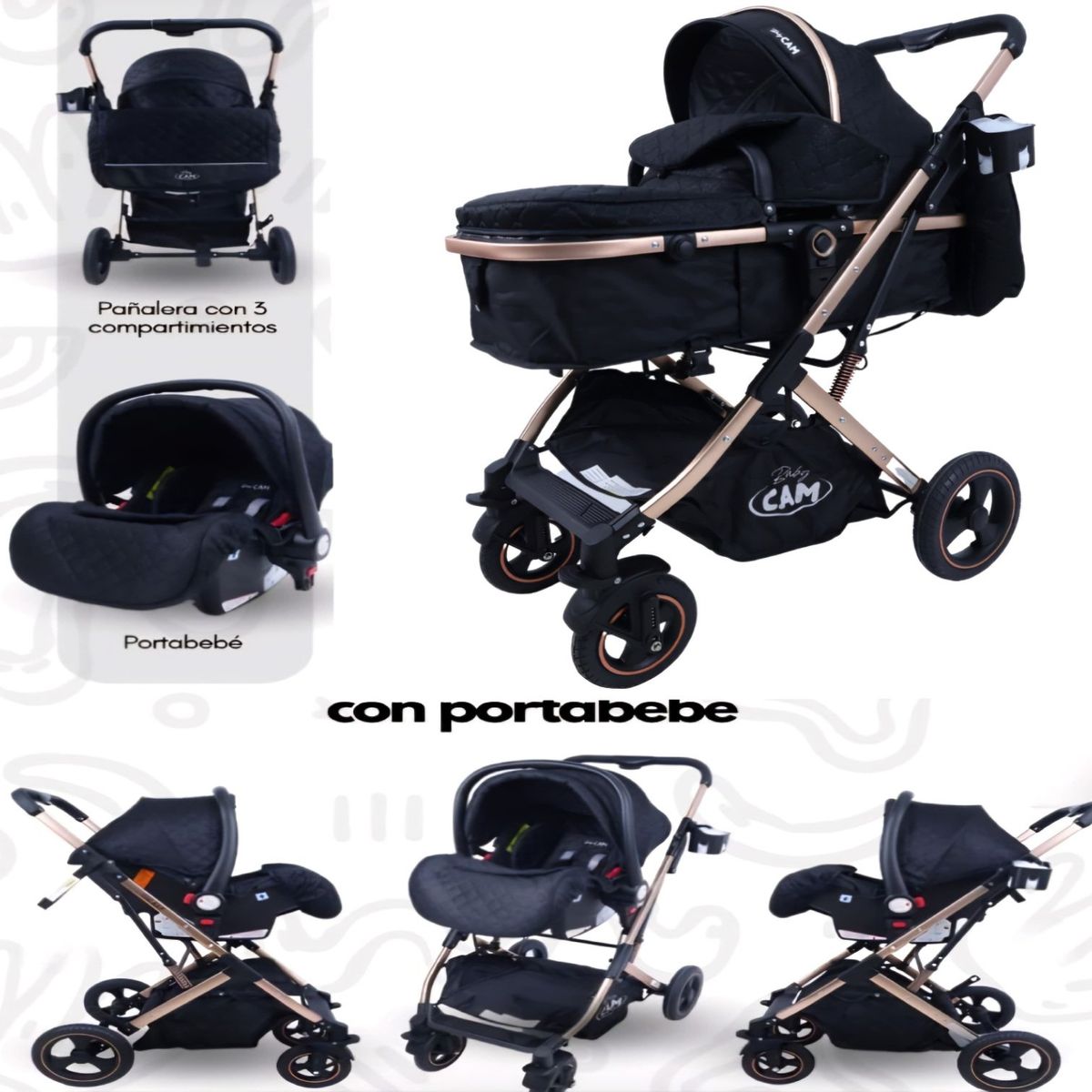 BABY HAPPY - Coche Boston Moises  PortaBebe con Cubrepies Negro