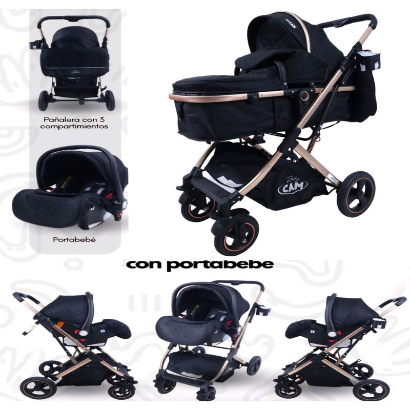 BABY HAPPY - Coche Boston Moises  PortaBebe con Cubrepies Negro