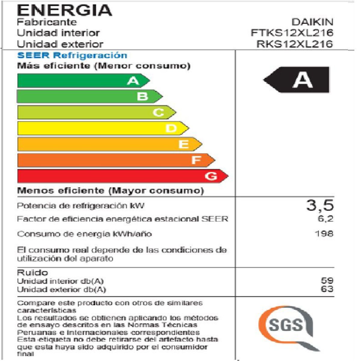 DAIKIN - Aire Acondicionado 12,000BTU/H 15 a 20m2 Inverter.