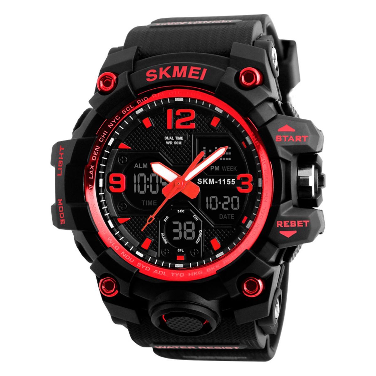 SKMEI - Reloj Skmei 1155 Doble Hora 5 Atm negro/rojo