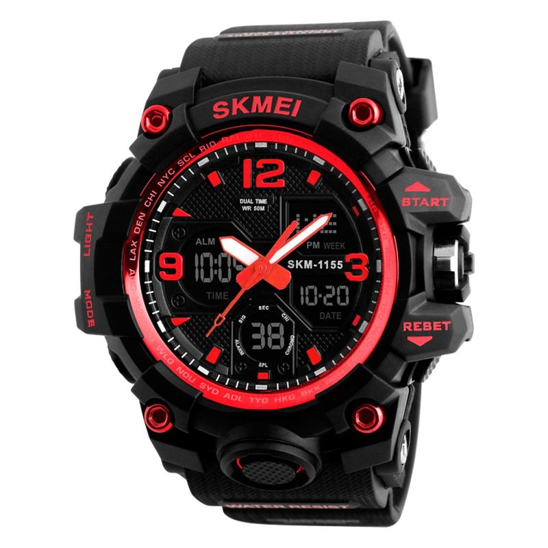 SKMEI - Reloj Skmei 1155 Doble Hora 5 Atm negro/rojo