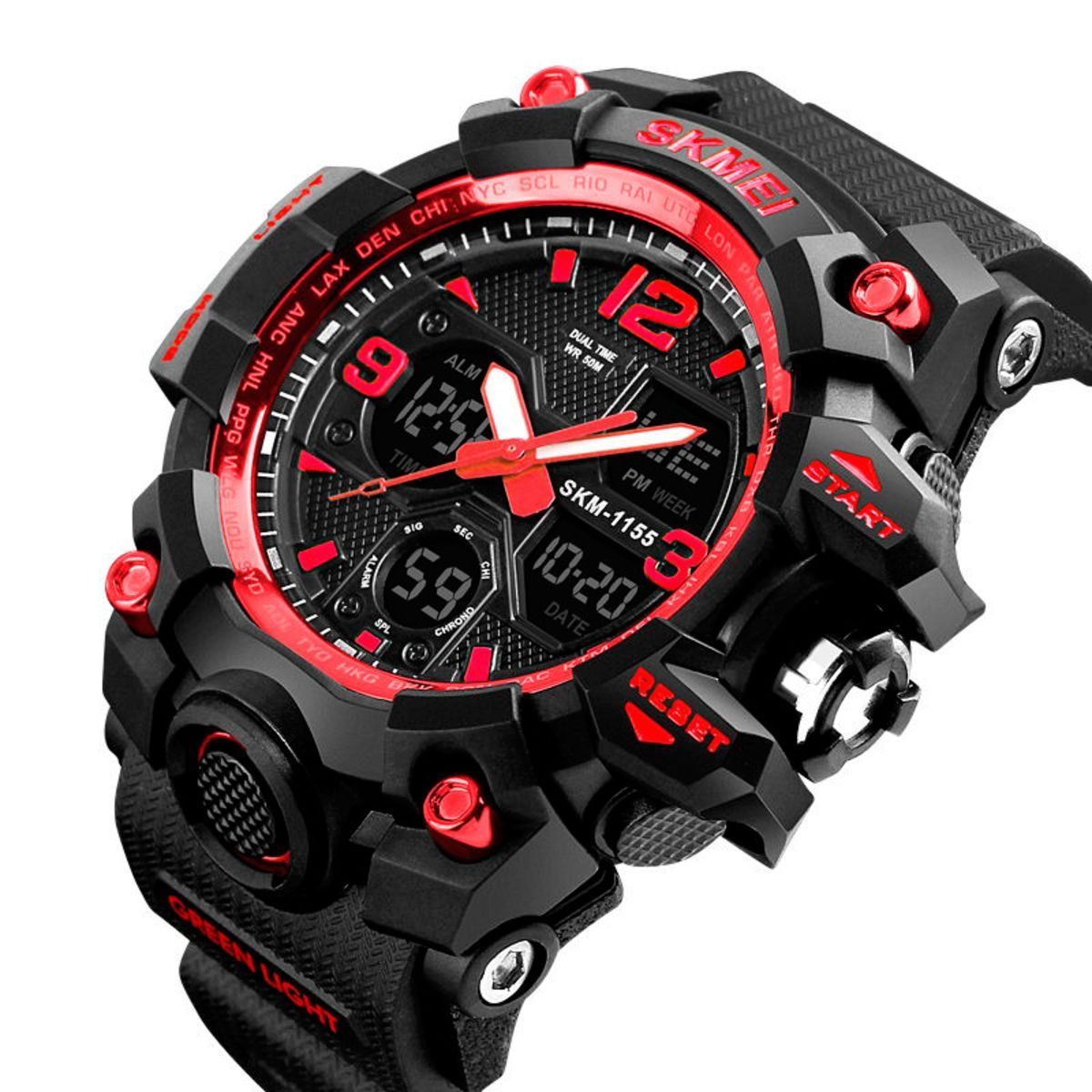 SKMEI - Reloj Skmei 1155 Doble Hora 5 Atm negro/rojo