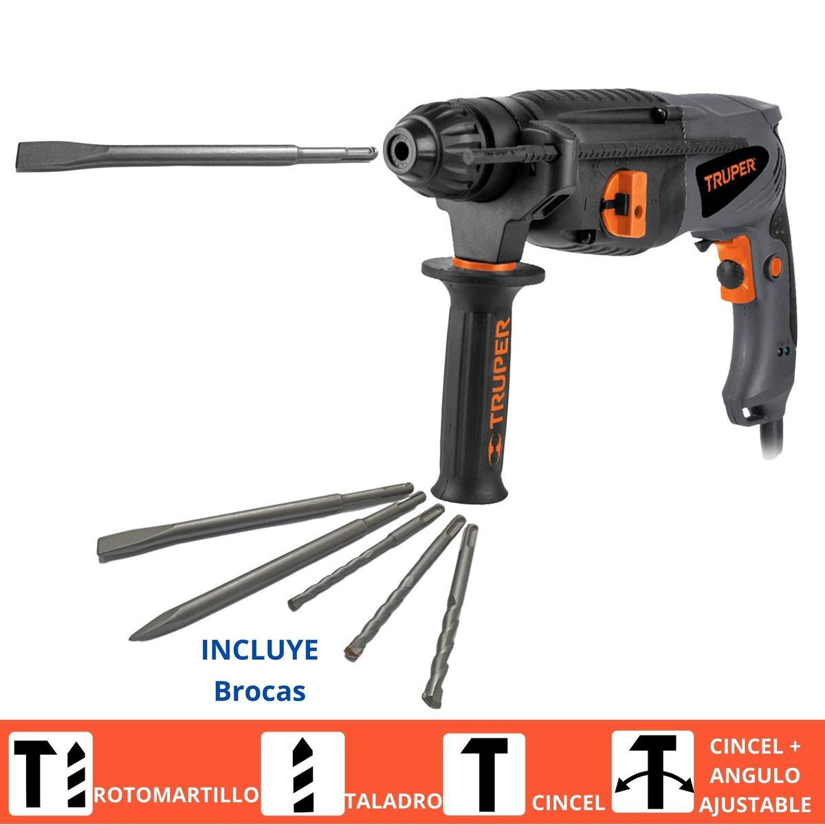 TRUPER - Rotomartillo industrial SDS PLUS 3 JOULES 850W 220V Truper