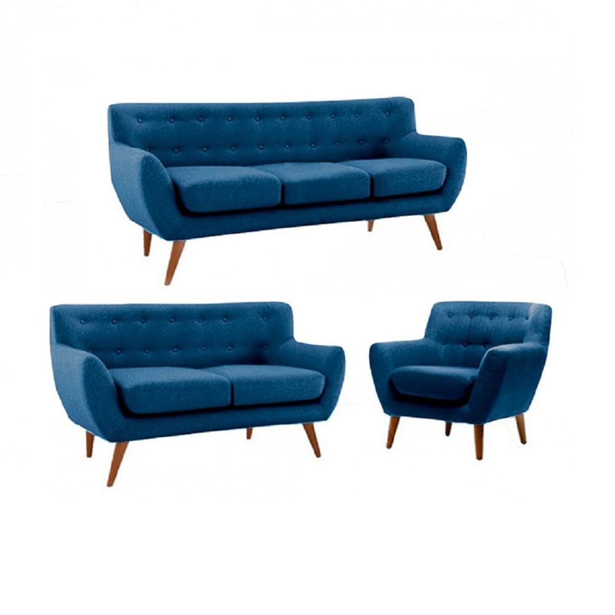 FABIANI HOME - Juego De Sala Nazli 3-2-1 Cuerpos Azul Acero