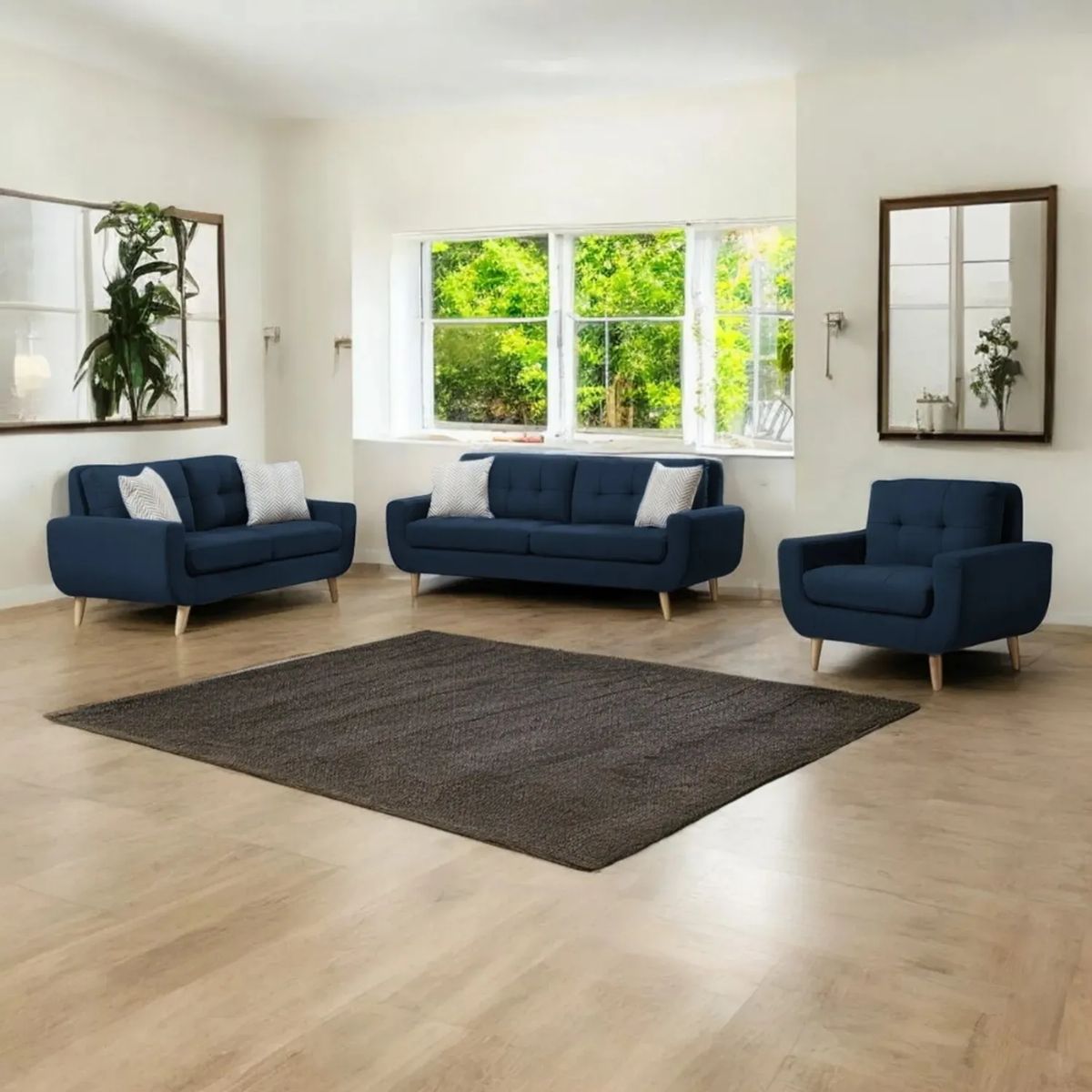 FABIANI HOME - Juego de Sala Vintage Mango 3-2-1 Cuerpos Azul Noche