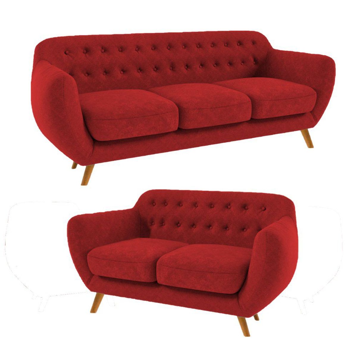 FABIANI HOME - Juego de Sala Vintage 3-2 Cuerpos Rojo