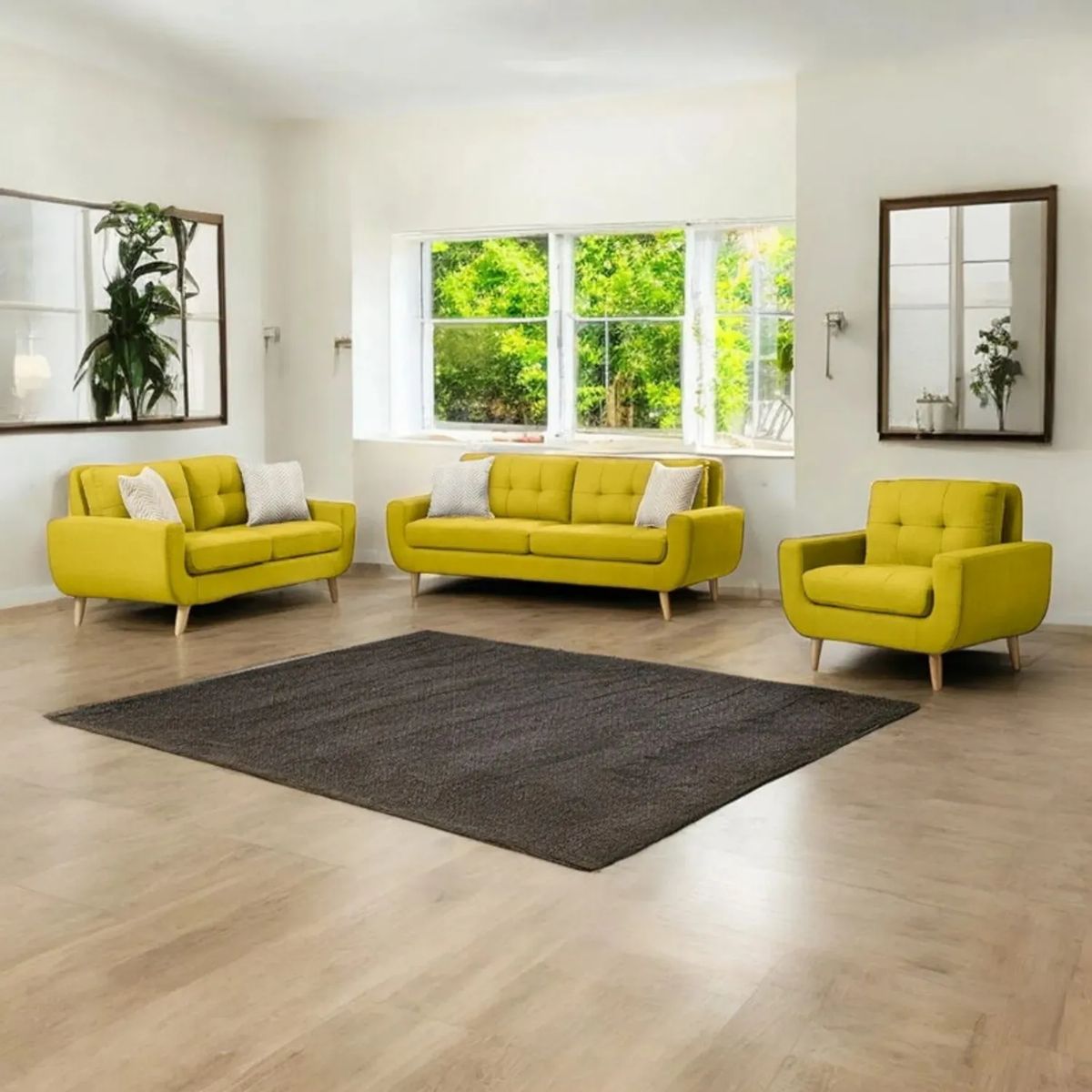 FABIANI HOME - Juego de Sala Vintage Mango 3-2-1 Cuerpos Amarillo