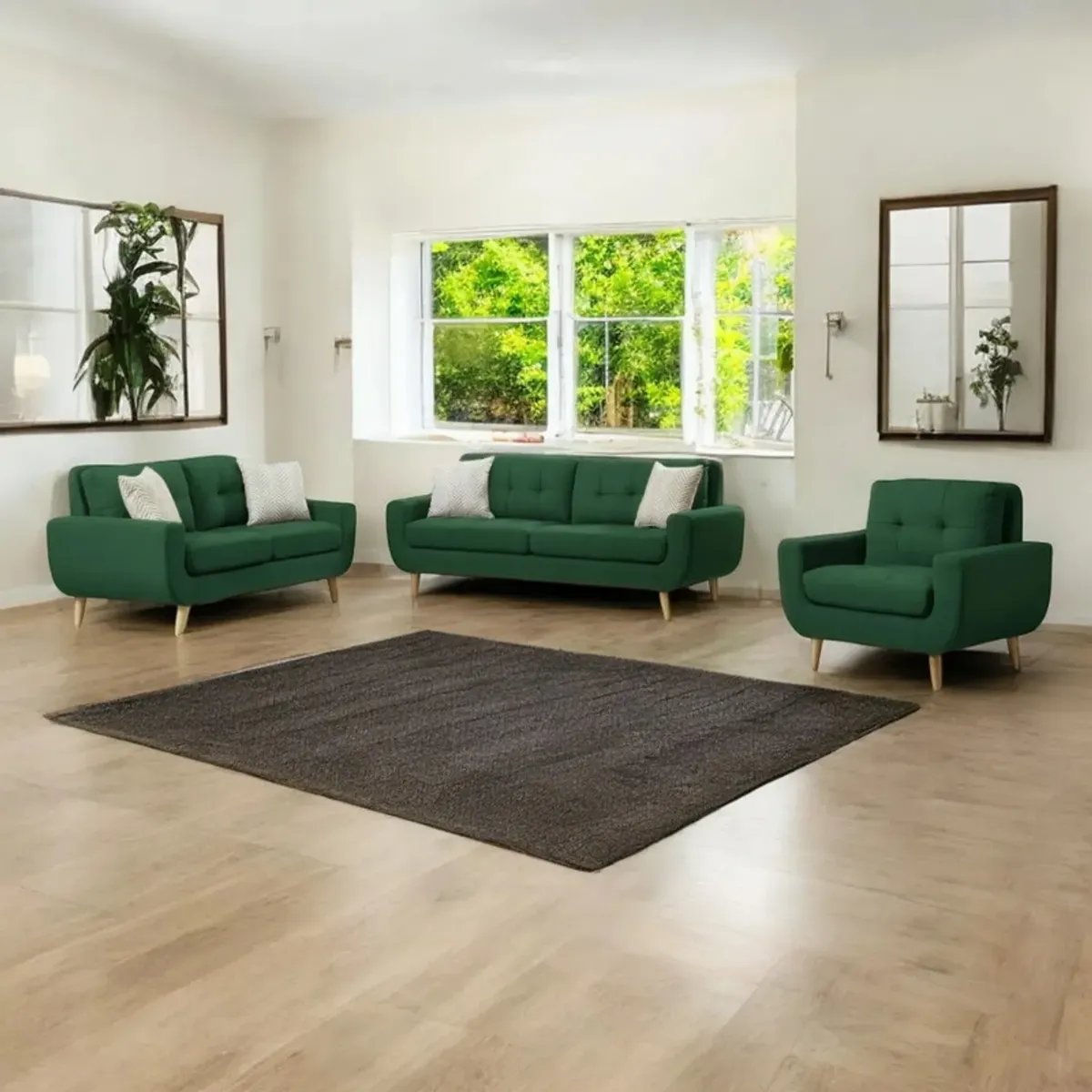 FABIANI HOME - Juego de Sala Vintage Mango 3-2-1 Cuerpos Verde Oscuro