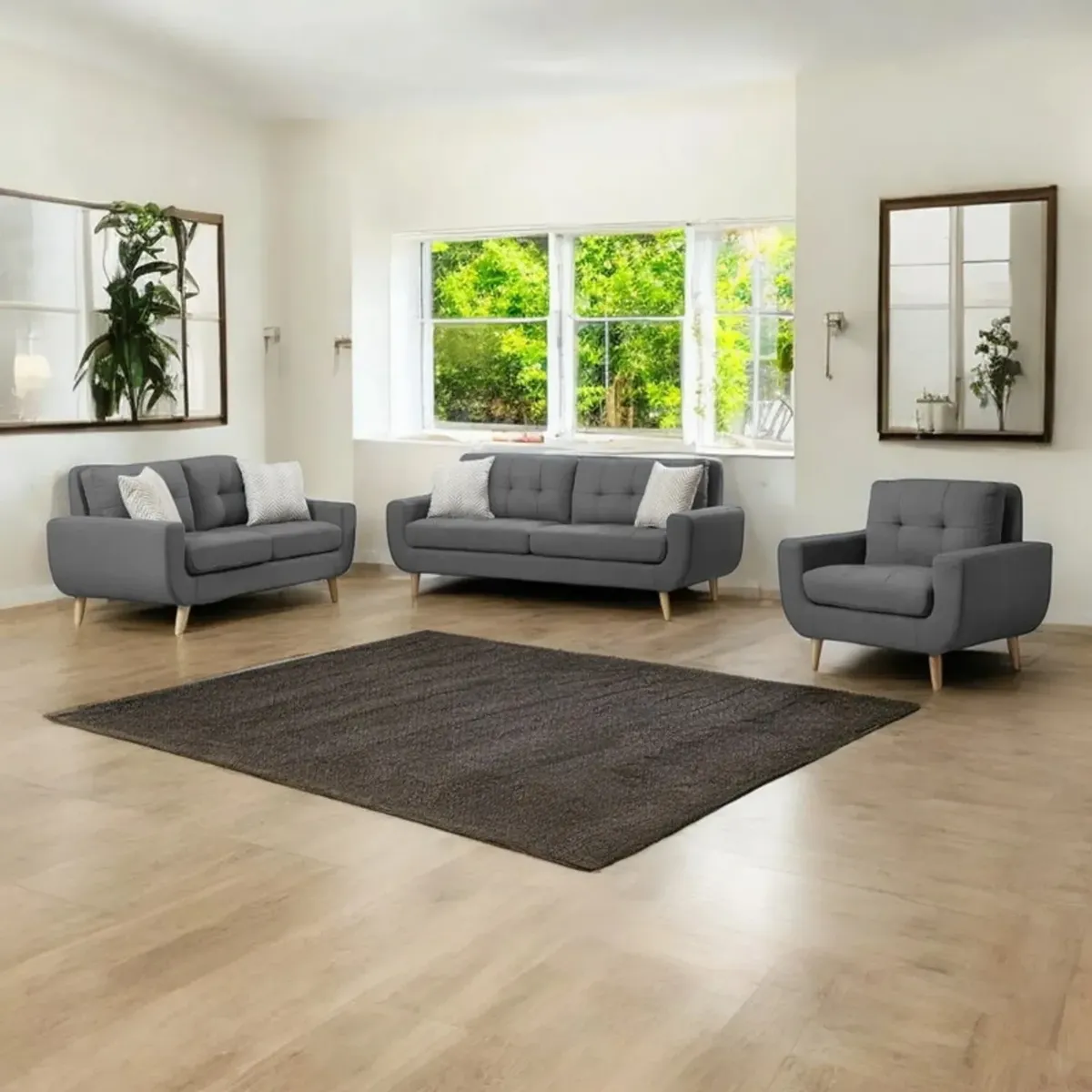 FABIANI HOME - Juego de Sala Vintage Mango 3-2-1 Cuerpos Gris