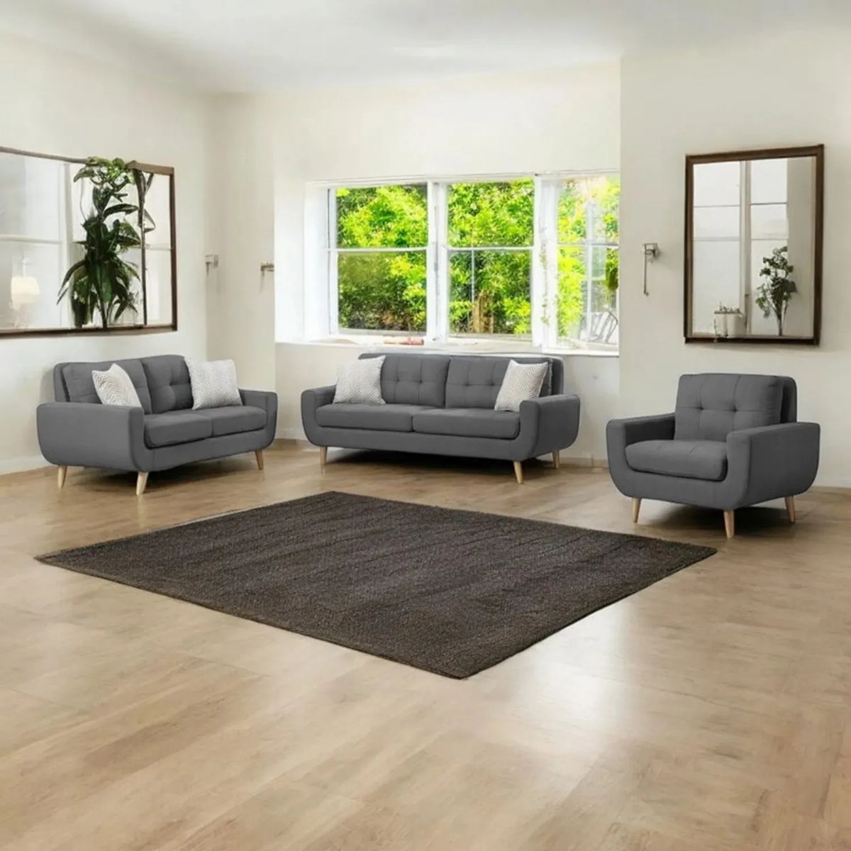 FABIANI HOME - Juego de Sala Vintage Mango 3-2-1 Cuerpos Gris