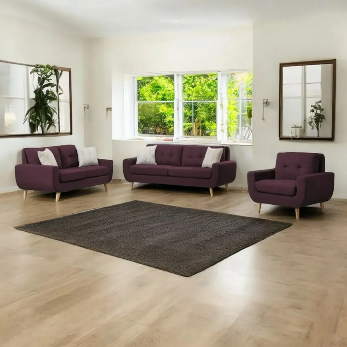 FABIANI HOME - Juego de Sala Vintage Mango 3-2-1 Cuerpos Morado