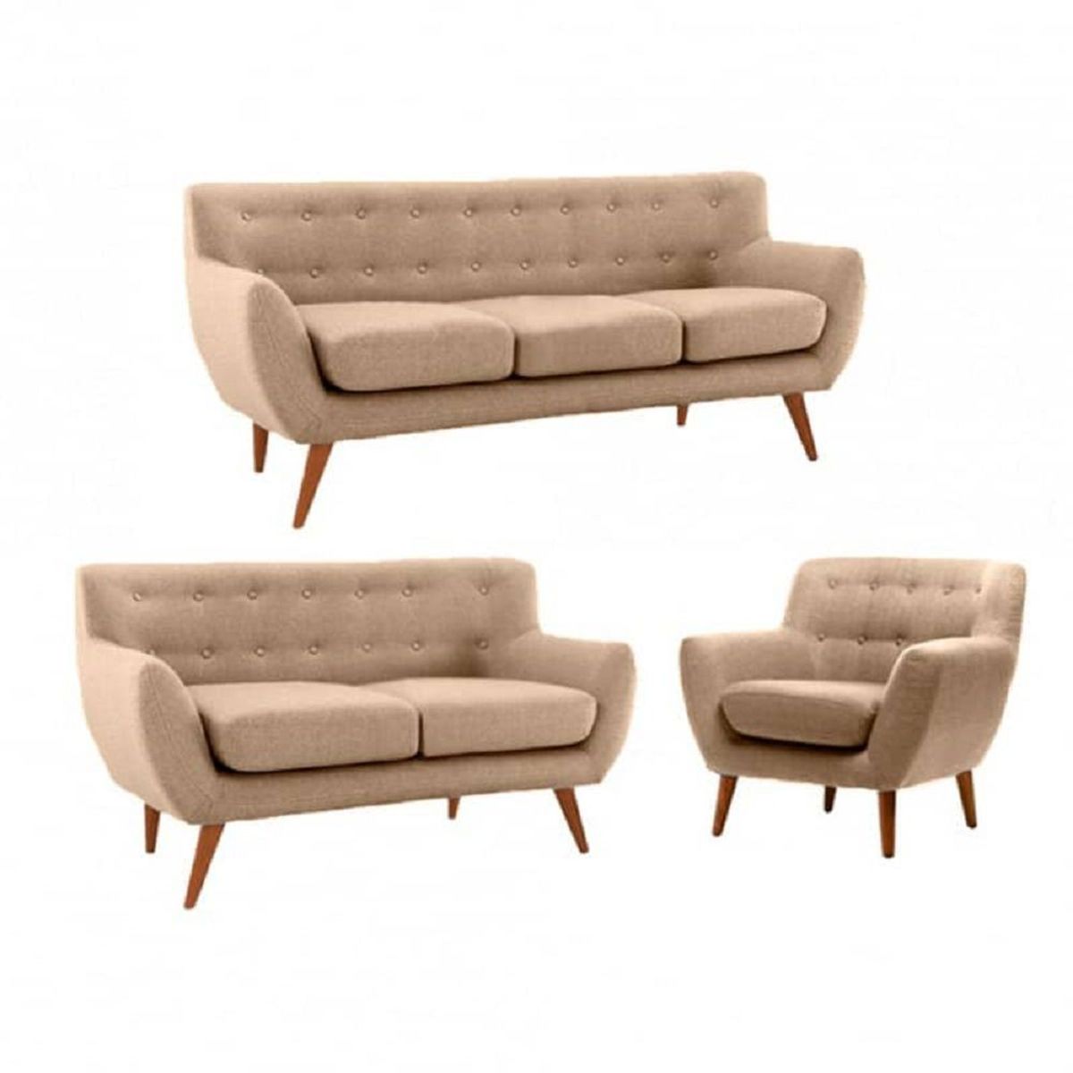 FABIANI HOME - Juego De Sala Nazli 3-2-1  Cuerpos Beige