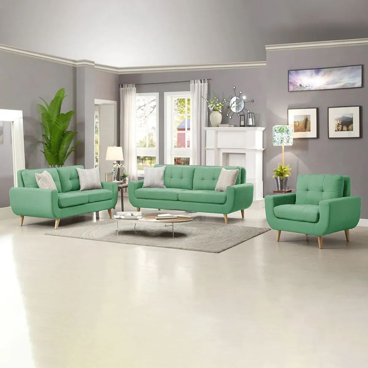 FABIANI HOME - Juego de Sala Vintage Mango 3-2-1  Cuerpos Verde jade