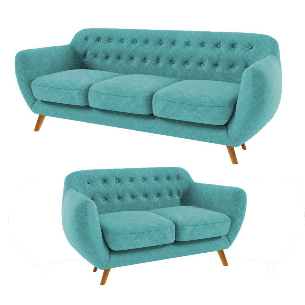 FABIANI HOME - Juego de Sala Vintage 3-2  Cuerpos Turquesa