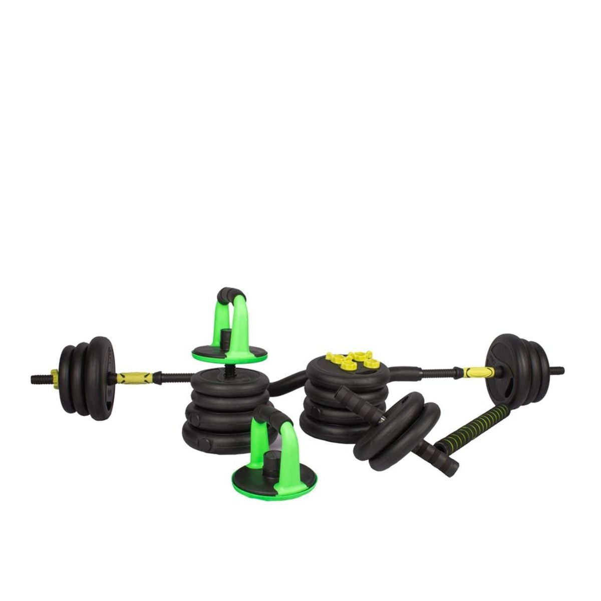 SPORT FITNESS - Set de  30 Kilos mancuernas B. zeta + B .recta AB roller + Guantes