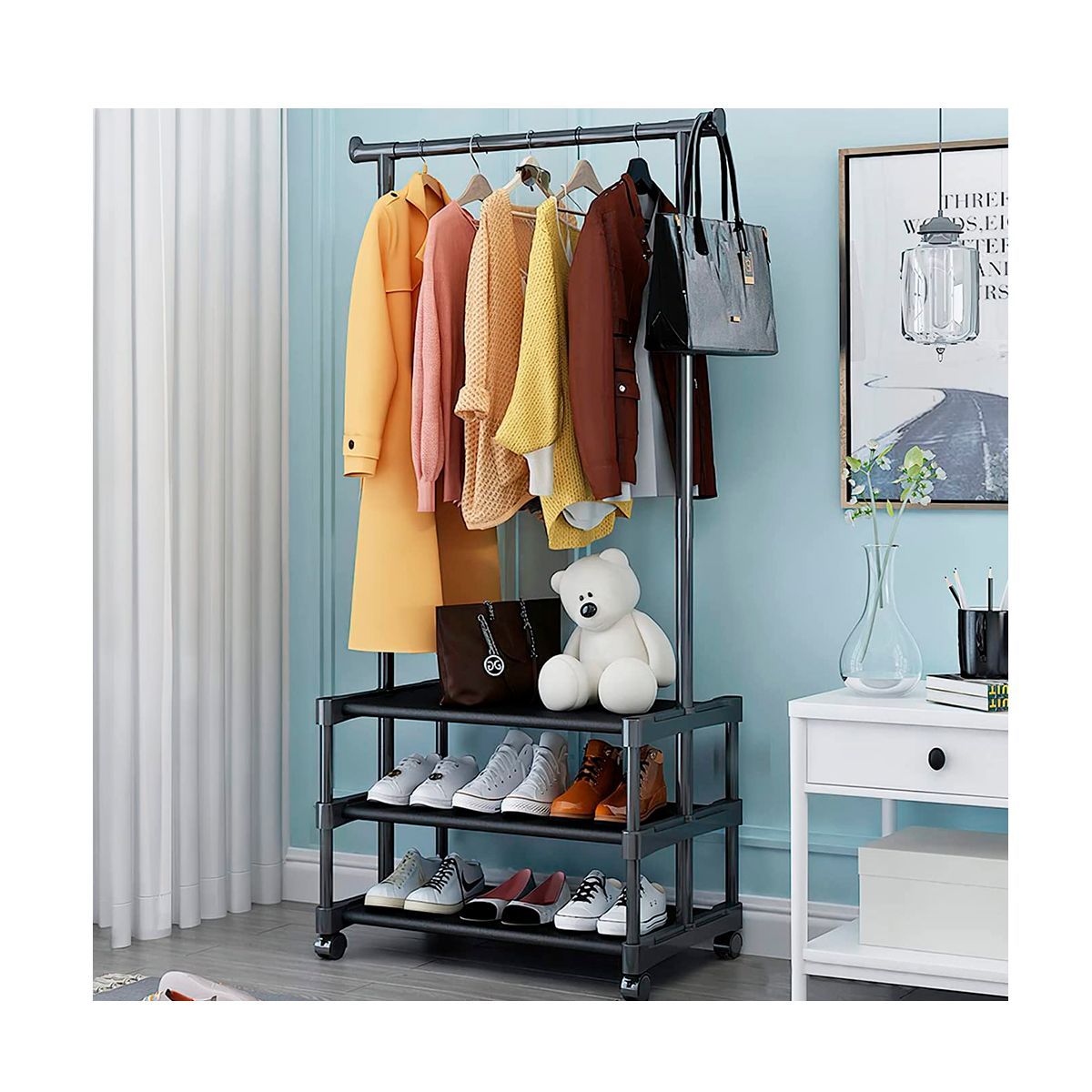 GRETAIL - Zapatera organizador multiuso 3 niveles ruedas Negro