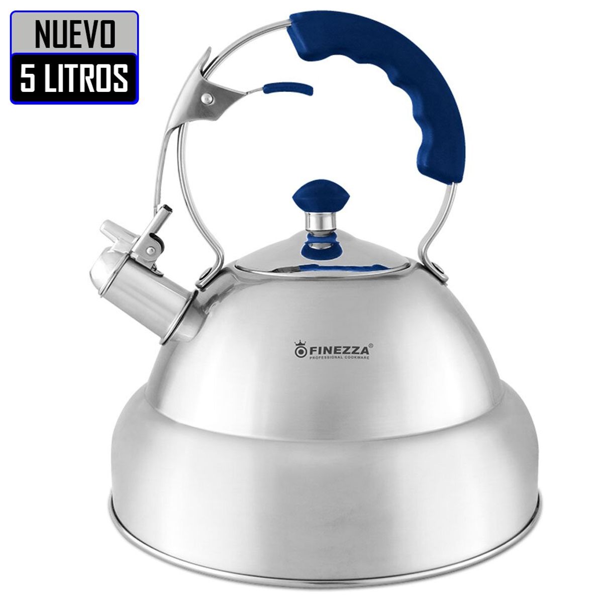 FINEZZA - Tetera de Acero 4.5 Litros Mango Azul