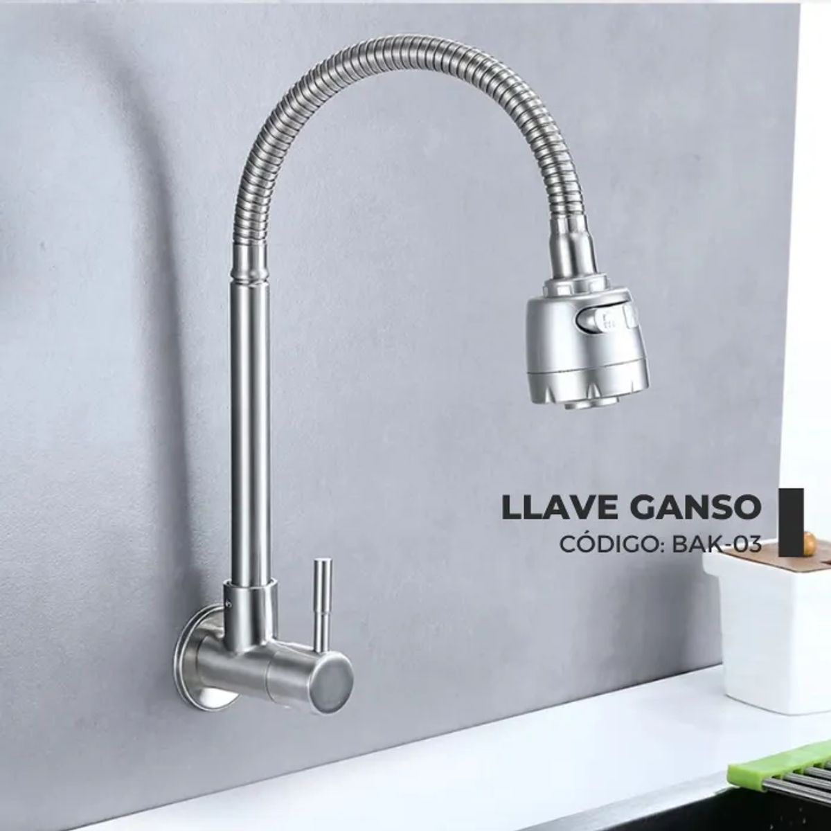 GENERICO - GRIFERIA PICO FLEXIBLE A LA PARED ACERO PESADO