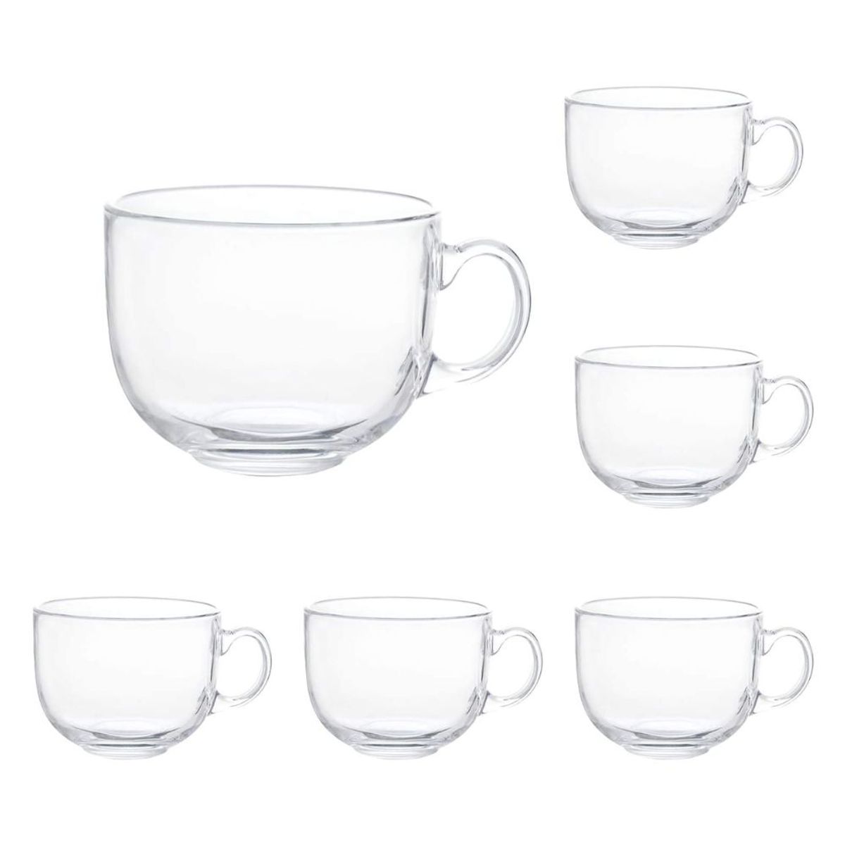 INSPIRA - Juego de 6 Tazas de Vidrio Con Mango Transparente