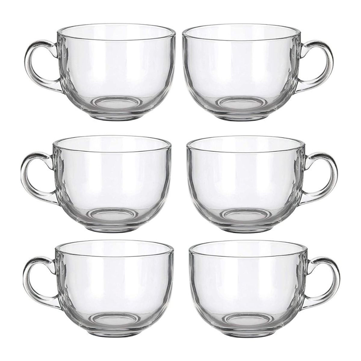 INSPIRA - Juego de 6 Tazas de Vidrio Con Mango Transparente